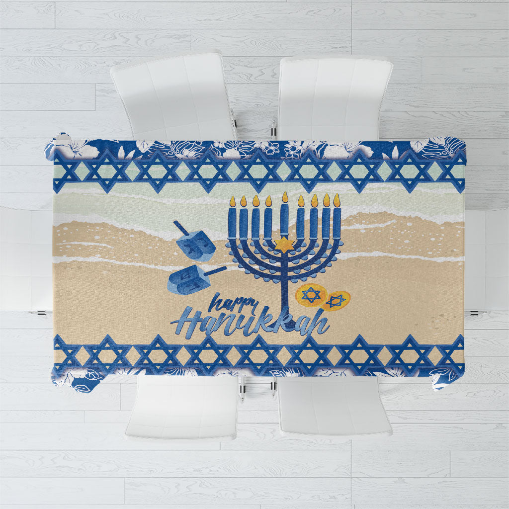 Chanukah Jewish Hawaii Tablecloth Festival of Lights Hanukkah Menorah Tropical Flowers LT14 Blue - Polynesian Pride