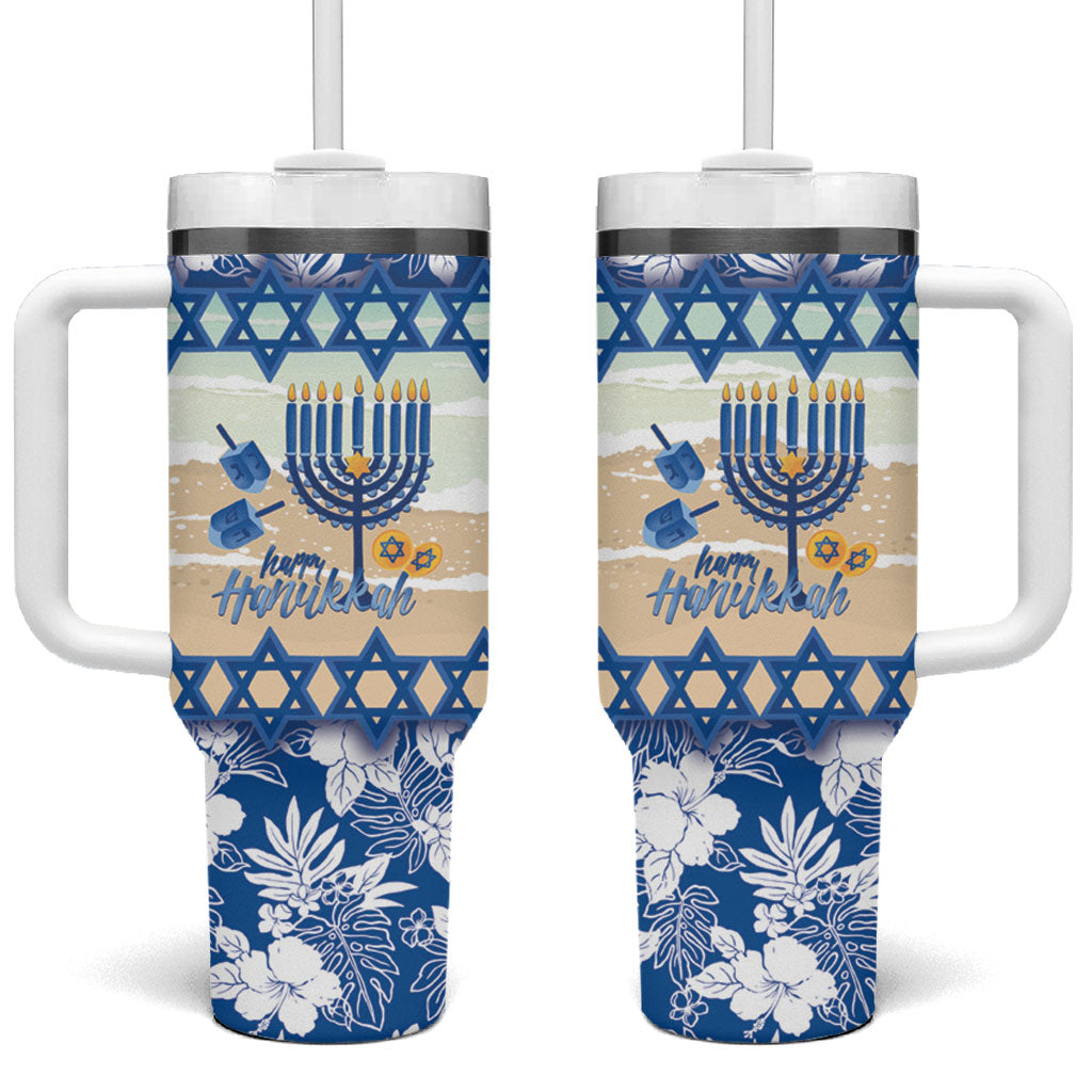 Chanukah Jewish Hawaii Tumbler With Handle Festival of Lights Hanukkah Menorah Tropical Flowers LT14 One Size: 40 oz Blue - Polynesian Pride