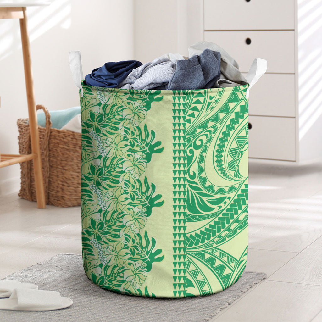 Lime Green Hibiscus Monstera Seamless Kakau Hawaii Laundry Basket LT14 Lime Green - Polynesian Pride