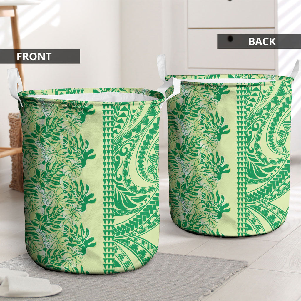 Lime Green Hibiscus Monstera Seamless Kakau Hawaii Laundry Basket LT14 - Polynesian Pride