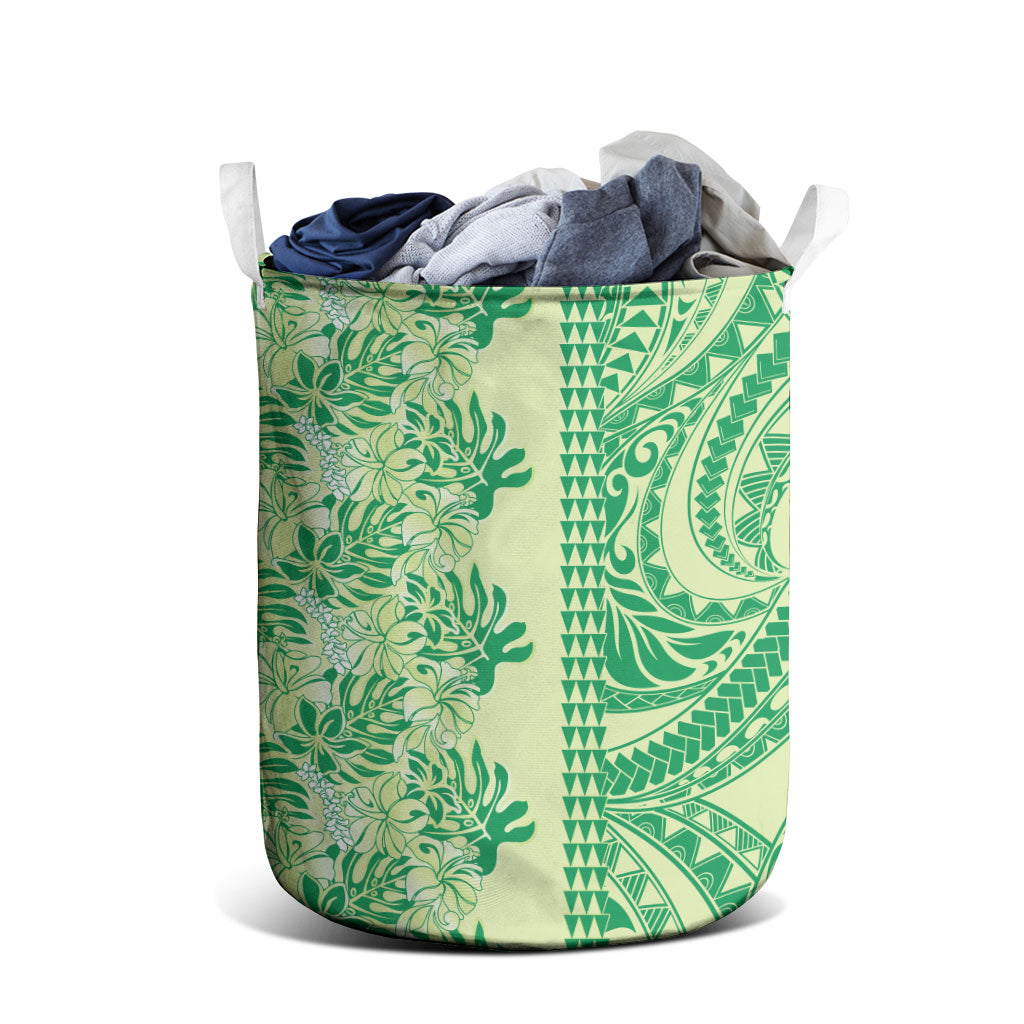 Lime Green Hibiscus Monstera Seamless Kakau Hawaii Laundry Basket LT14 - Polynesian Pride