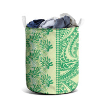 Lime Green Hibiscus Monstera Seamless Kakau Hawaii Laundry Basket LT14 - Polynesian Pride