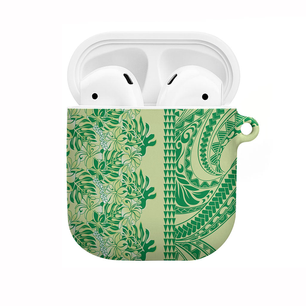 Lime Green Hibiscus Monstera Seamless Kakau Hawaii AirPods Case LT14 Lime Green - Polynesian Pride