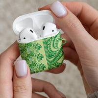 Lime Green Hibiscus Monstera Seamless Kakau Hawaii AirPods Case LT14 - Polynesian Pride