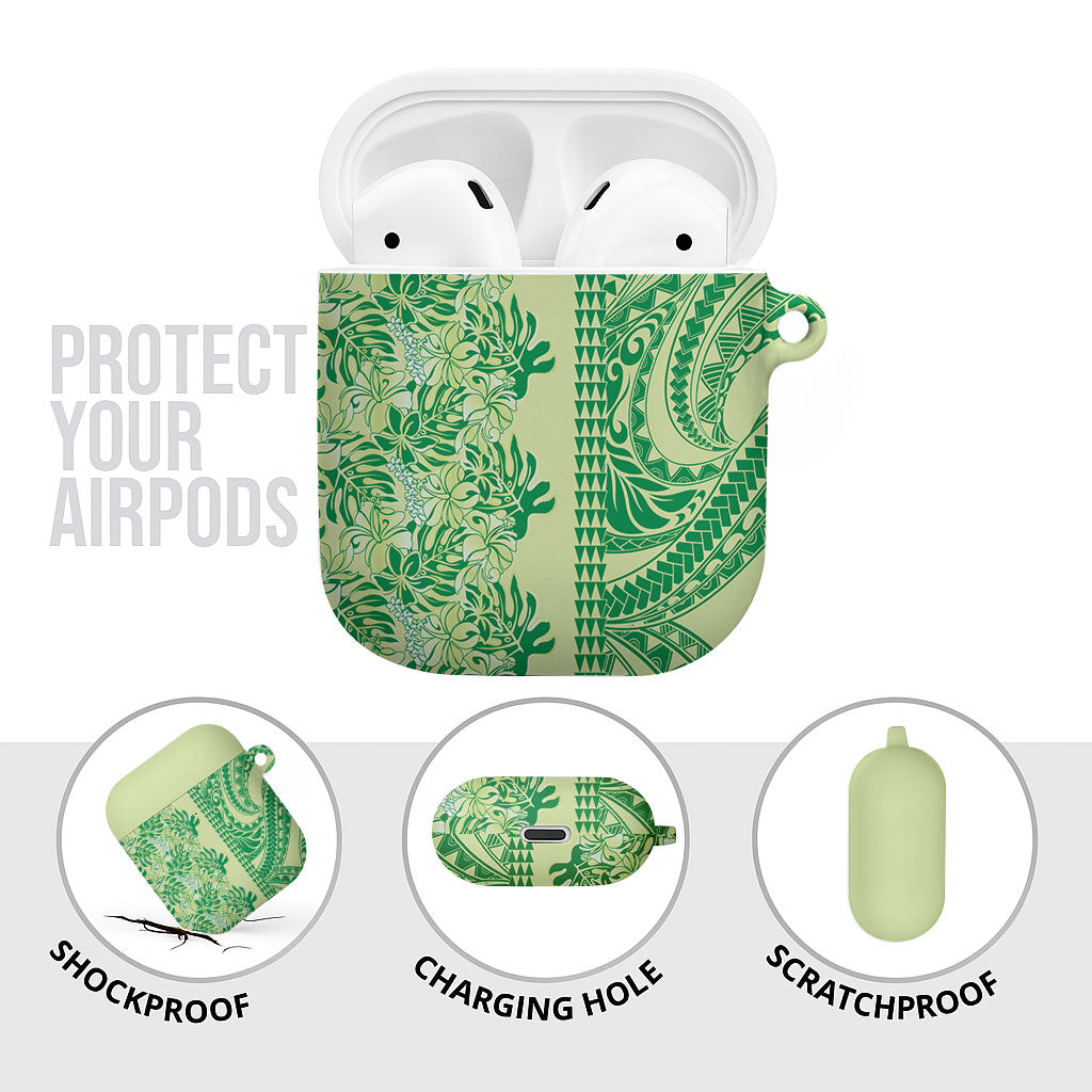 Lime Green Hibiscus Monstera Seamless Kakau Hawaii AirPods Case LT14 - Polynesian Pride