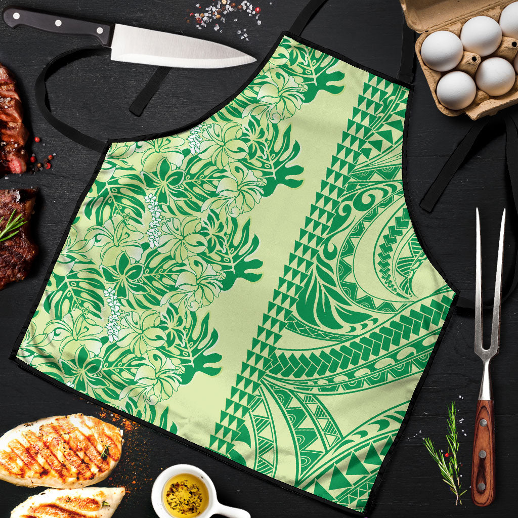 Lime Green Hibiscus Monstera Seamless Kakau Hawaii Apron LT14 Lime Green - Polynesian Pride