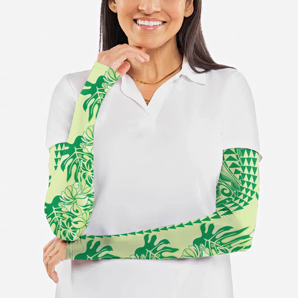 Lime Green Hibiscus Monstera Seamless Kakau Hawaii Arm Sleeves LT14 - Polynesian Pride