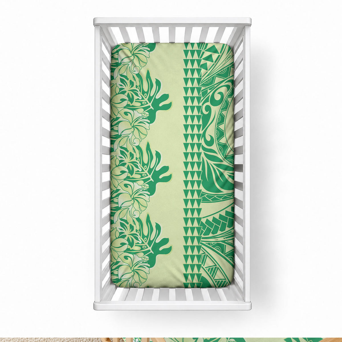 Lime Green Hibiscus Monstera Seamless Kakau Hawaii Baby Bed Cover LT14 28 × 52 in Lime Green - Polynesian Pride