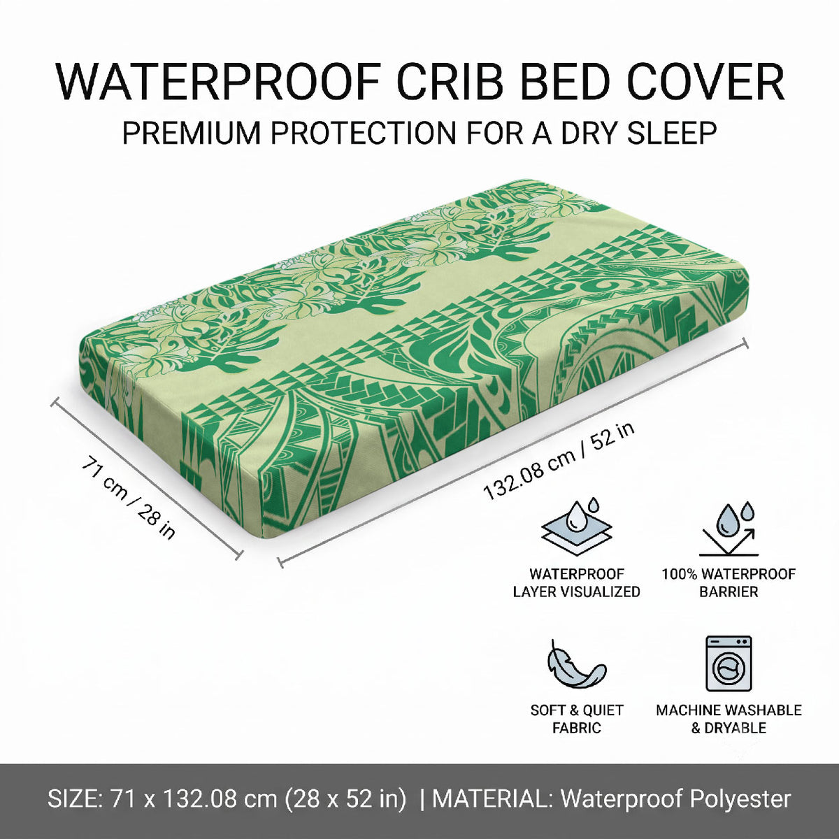 Lime Green Hibiscus Monstera Seamless Kakau Hawaii Baby Bed Cover LT14 - Polynesian Pride