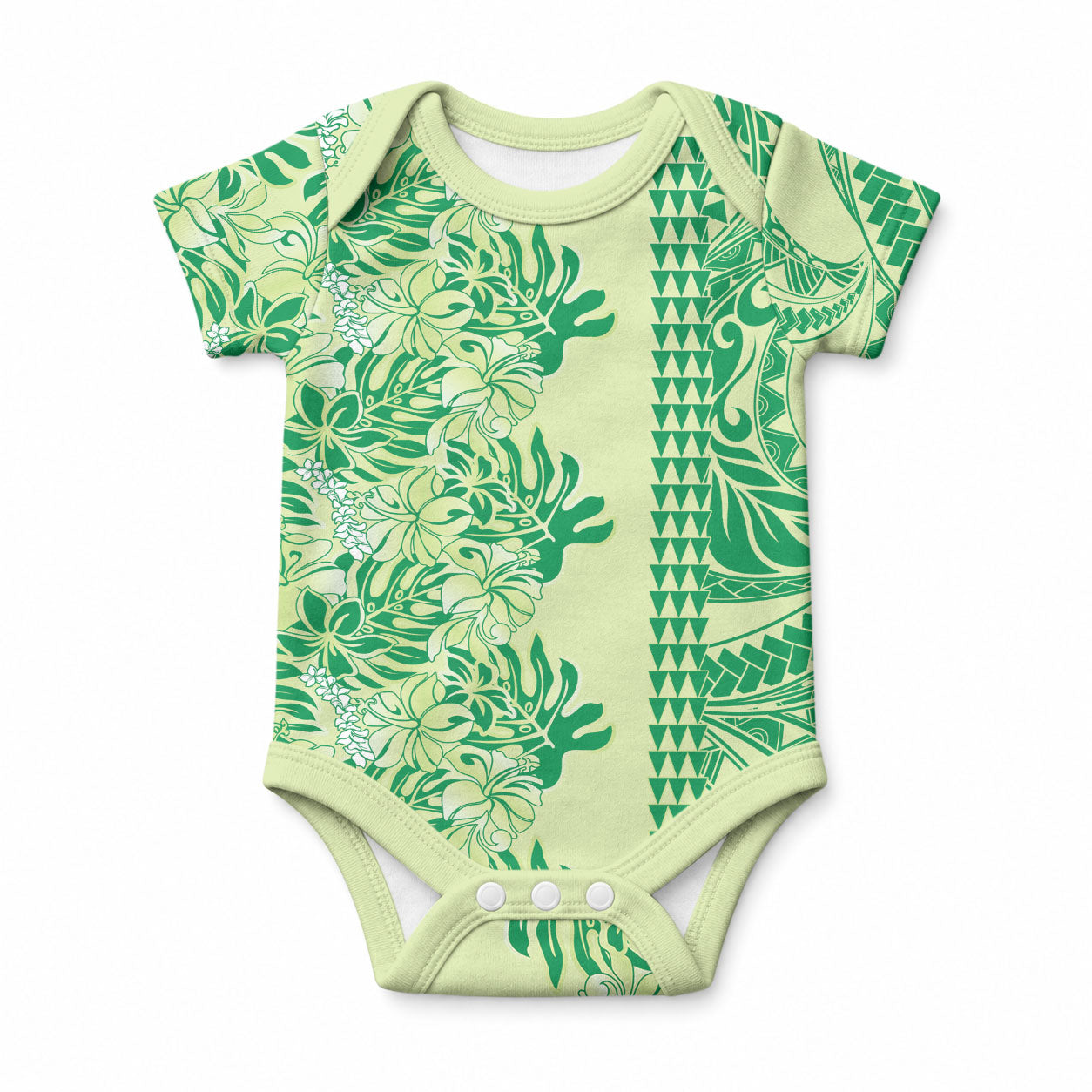 Lime Green Hibiscus Monstera Seamless Kakau Hawaii Baby Onesie LT14 Lime Green - Polynesian Pride