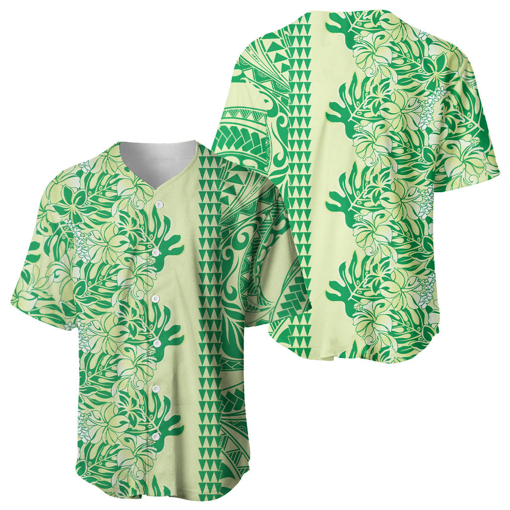 Lime Green Hibiscus Monstera Seamless Kakau Hawaii Baseball Jersey LT14 - Polynesian Pride