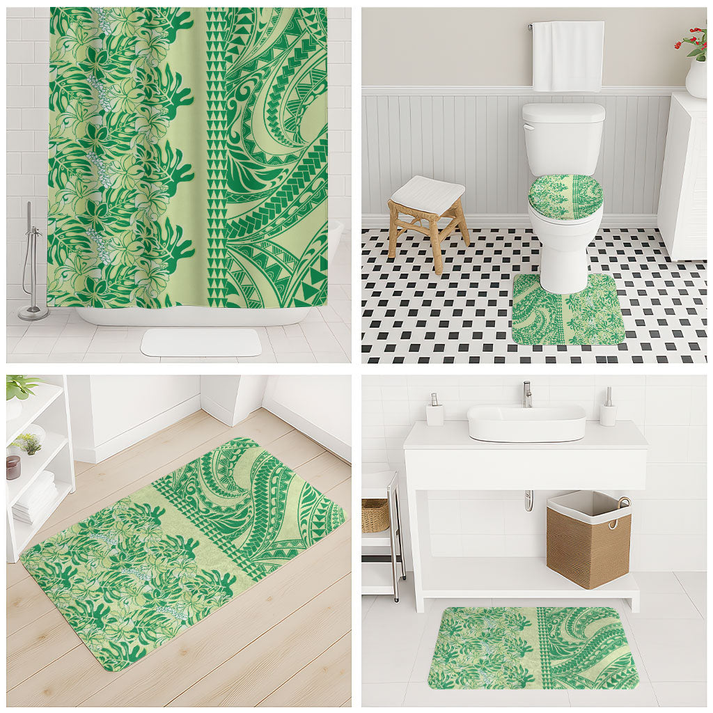 Lime Green Hibiscus Monstera Seamless Kakau Hawaii Bathroom Set LT14 - Polynesian Pride