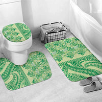 Lime Green Hibiscus Monstera Seamless Kakau Hawaii Bathroom Set LT14 Mat Set Only (3 pcs) One Size Lime Green - Polynesian Pride