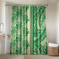 Lime Green Hibiscus Monstera Seamless Kakau Hawaii Bathroom Set LT14 Shower Curtain Only Lime Green - Polynesian Pride