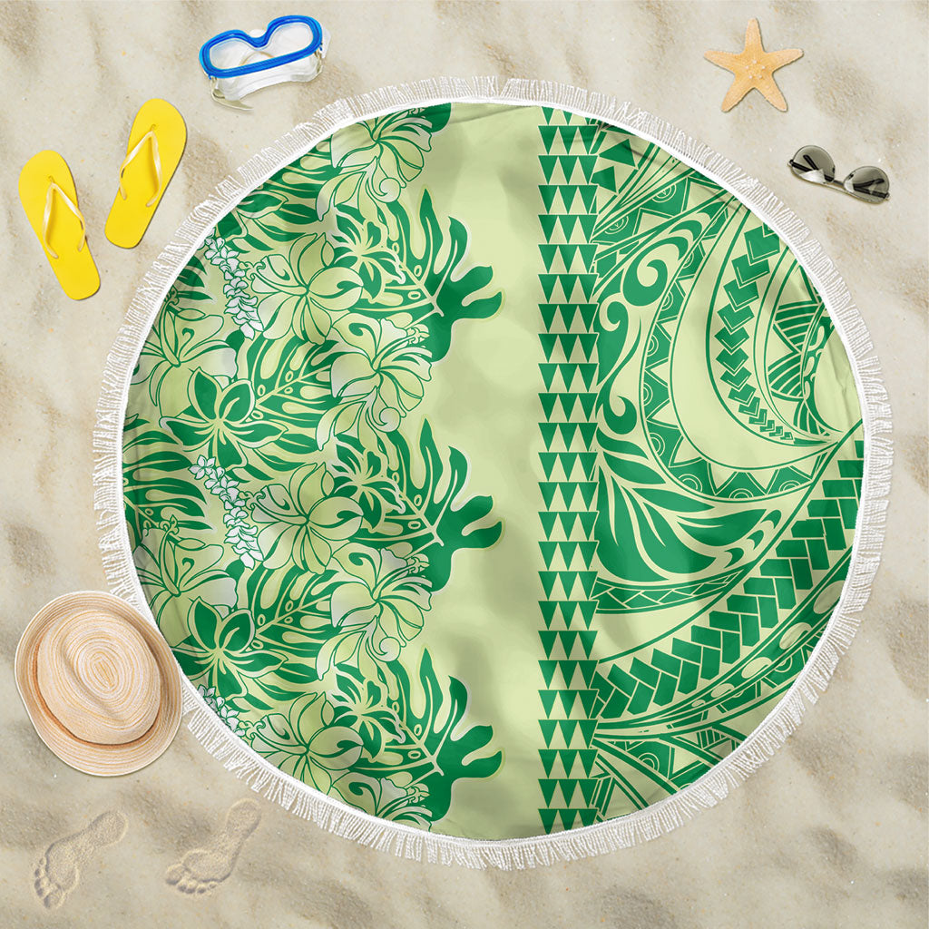 Lime Green Hibiscus Monstera Seamless Kakau Hawaii Beach Blanket LT14 One Size 150cm Lime Green - Polynesian Pride