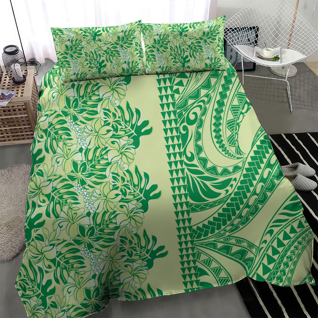 Lime Green Hibiscus Monstera Seamless Kakau Hawaii Bedding Set LT14 - Polynesian Pride