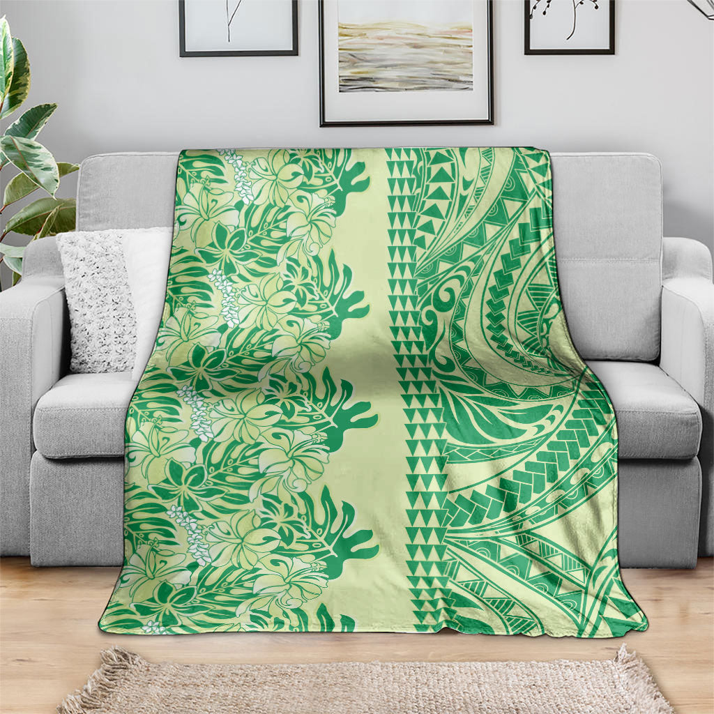 Lime Green Hibiscus Monstera Seamless Kakau Hawaii Blanket LT14 - Polynesian Pride