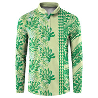 Lime Green Hibiscus Monstera Seamless Kakau Hawaii Button Sweatshirt LT14 Lime Green - Polynesian Pride