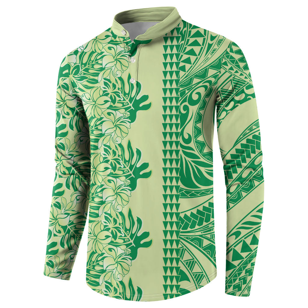 Lime Green Hibiscus Monstera Seamless Kakau Hawaii Button Sweatshirt LT14 - Polynesian Pride