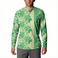 Lime Green Hibiscus Monstera Seamless Kakau Hawaii Button Sweatshirt LT14 - Polynesian Pride