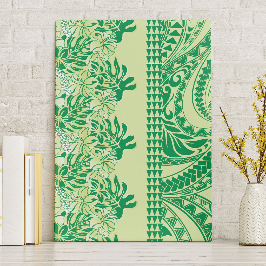 Lime Green Hibiscus Monstera Seamless Kakau Hawaii Canvas Wall Art LT14 Without Frame Lime Green - Polynesian Pride