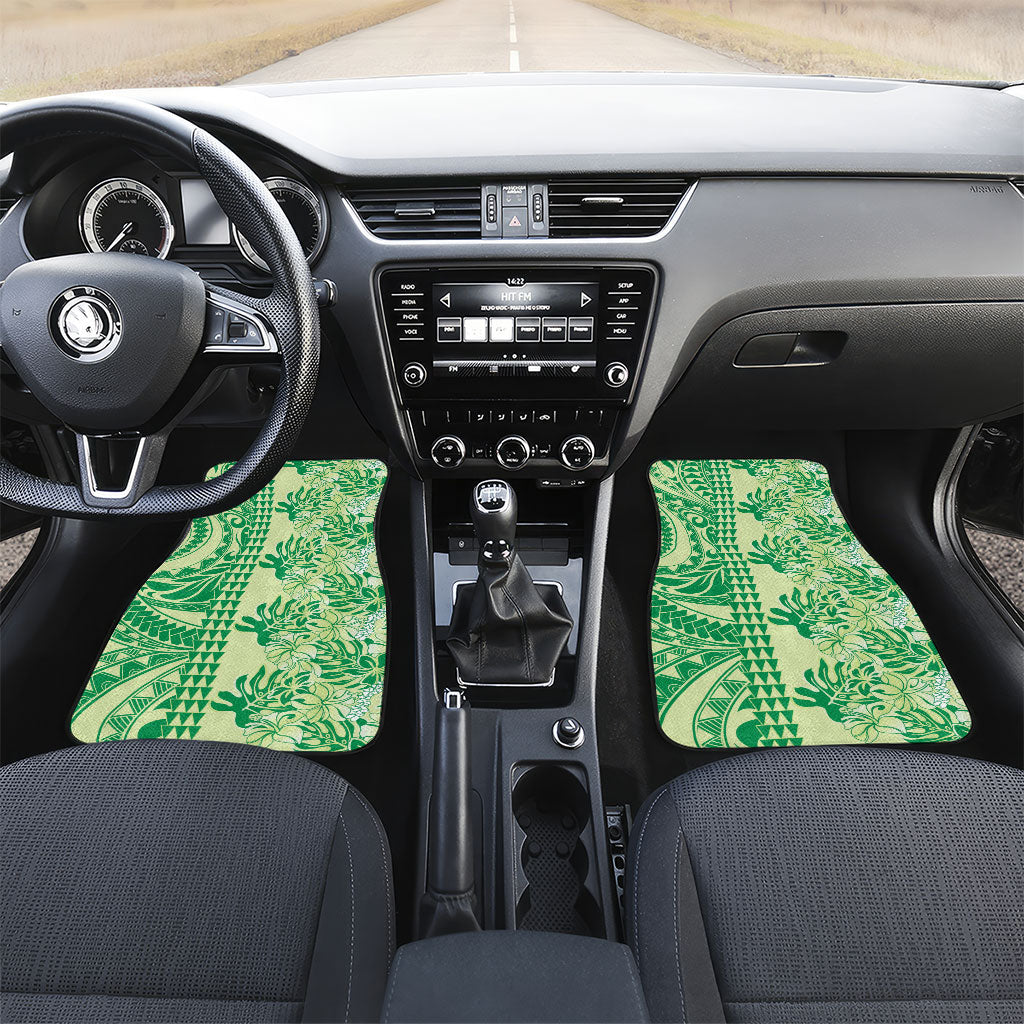 Lime Green Hibiscus Monstera Seamless Kakau Hawaii Car Mats LT14 Set 2pcs - Front Lime Green - Polynesian Pride