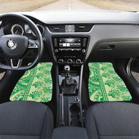 Lime Green Hibiscus Monstera Seamless Kakau Hawaii Car Mats LT14 Set 2pcs - Front Lime Green - Polynesian Pride
