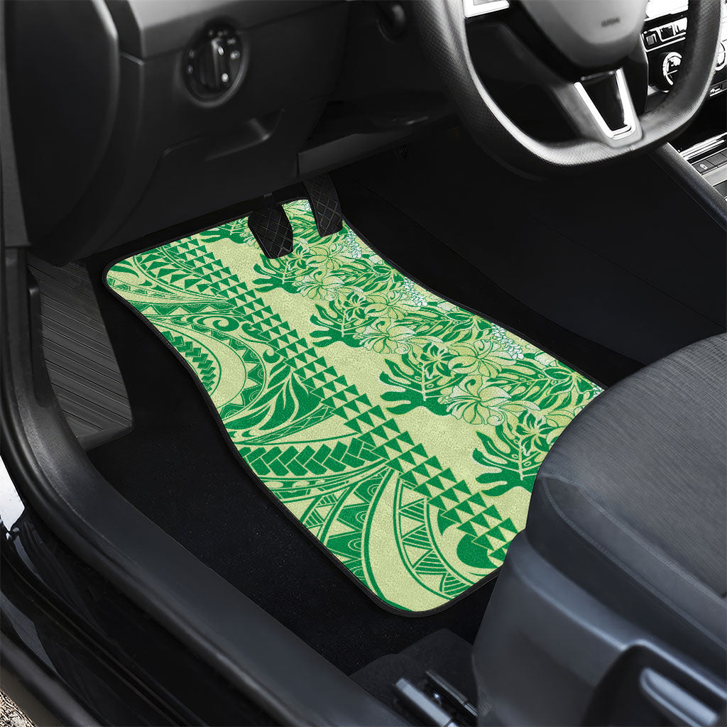 Lime Green Hibiscus Monstera Seamless Kakau Hawaii Car Mats LT14 - Polynesian Pride