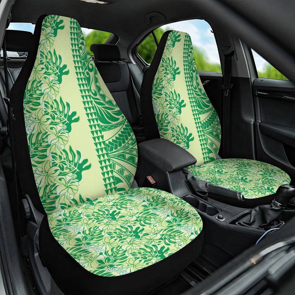 Lime Green Hibiscus Monstera Seamless Kakau Hawaii Car Seat Cover LT14 One Size Lime Green - Polynesian Pride