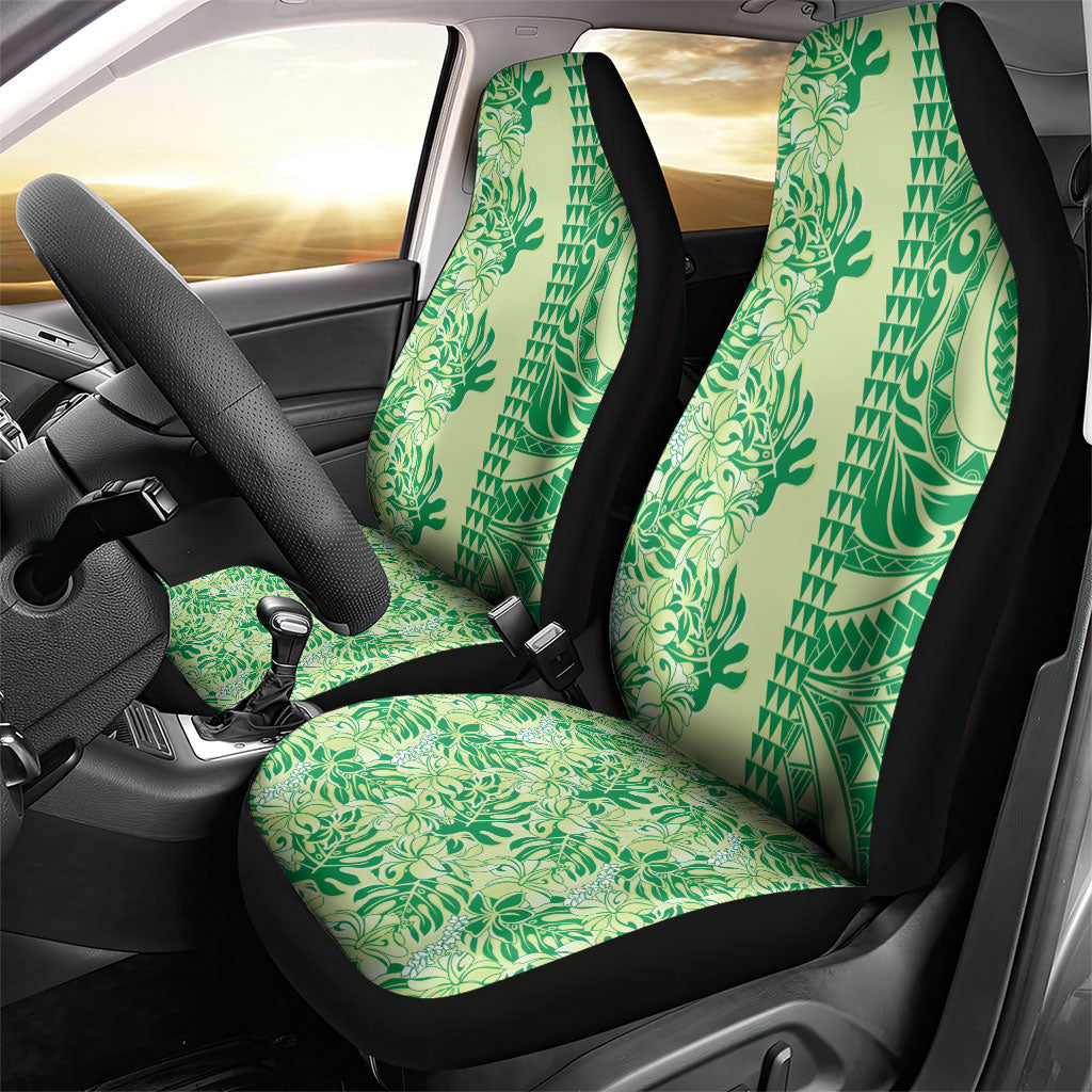 Lime Green Hibiscus Monstera Seamless Kakau Hawaii Car Seat Cover LT14 - Polynesian Pride