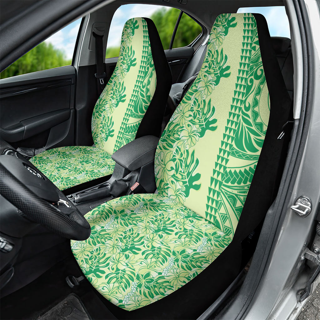 Lime Green Hibiscus Monstera Seamless Kakau Hawaii Car Seat Cover LT14 - Polynesian Pride