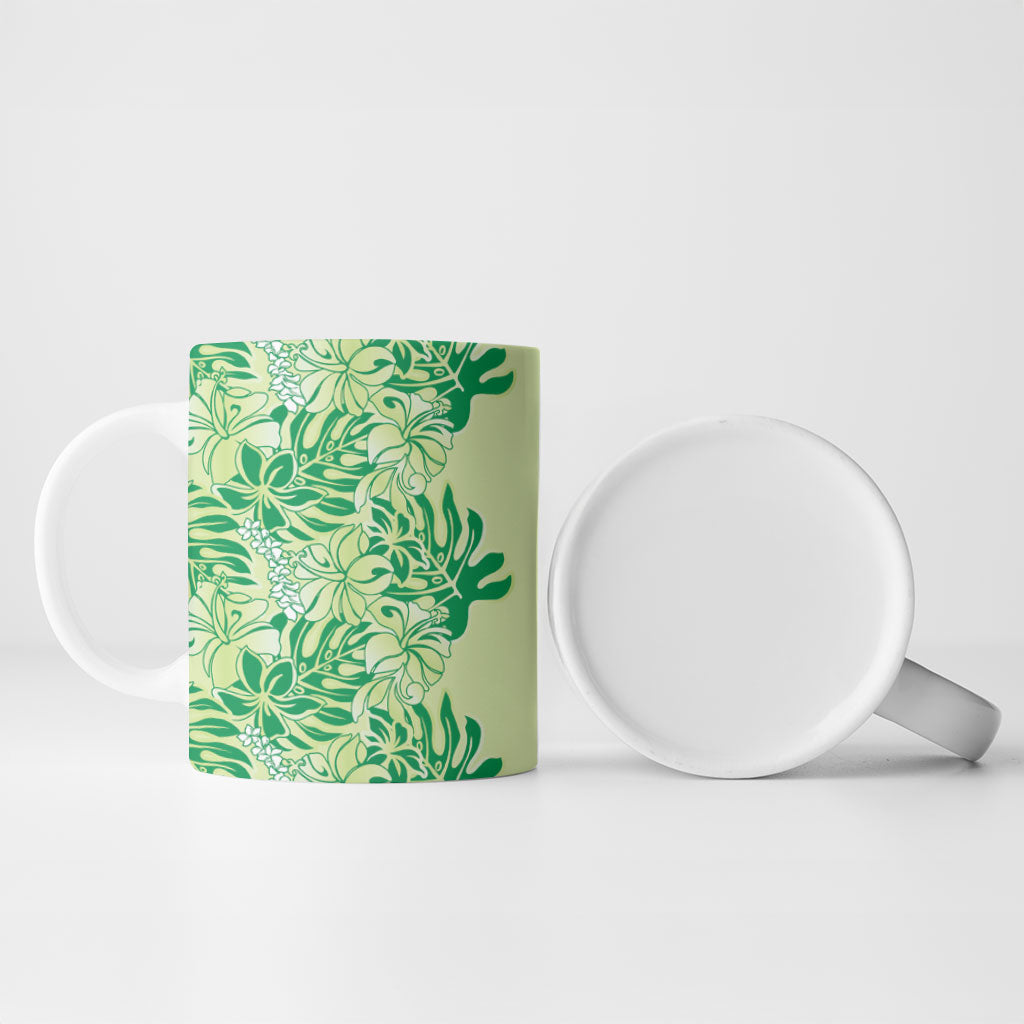 Lime Green Hibiscus Monstera Seamless Kakau Hawaii Ceramic Mug LT14 - Polynesian Pride