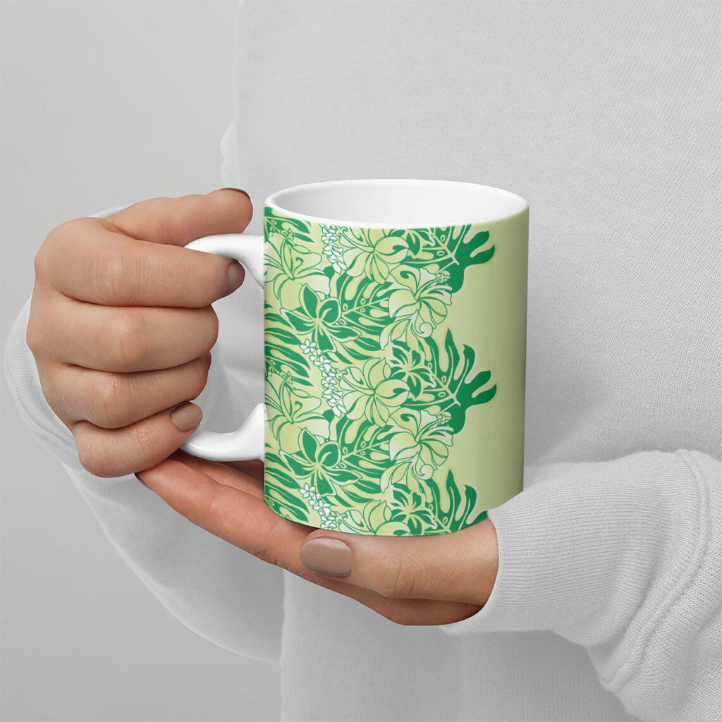 Lime Green Hibiscus Monstera Seamless Kakau Hawaii Ceramic Mug LT14 - Polynesian Pride