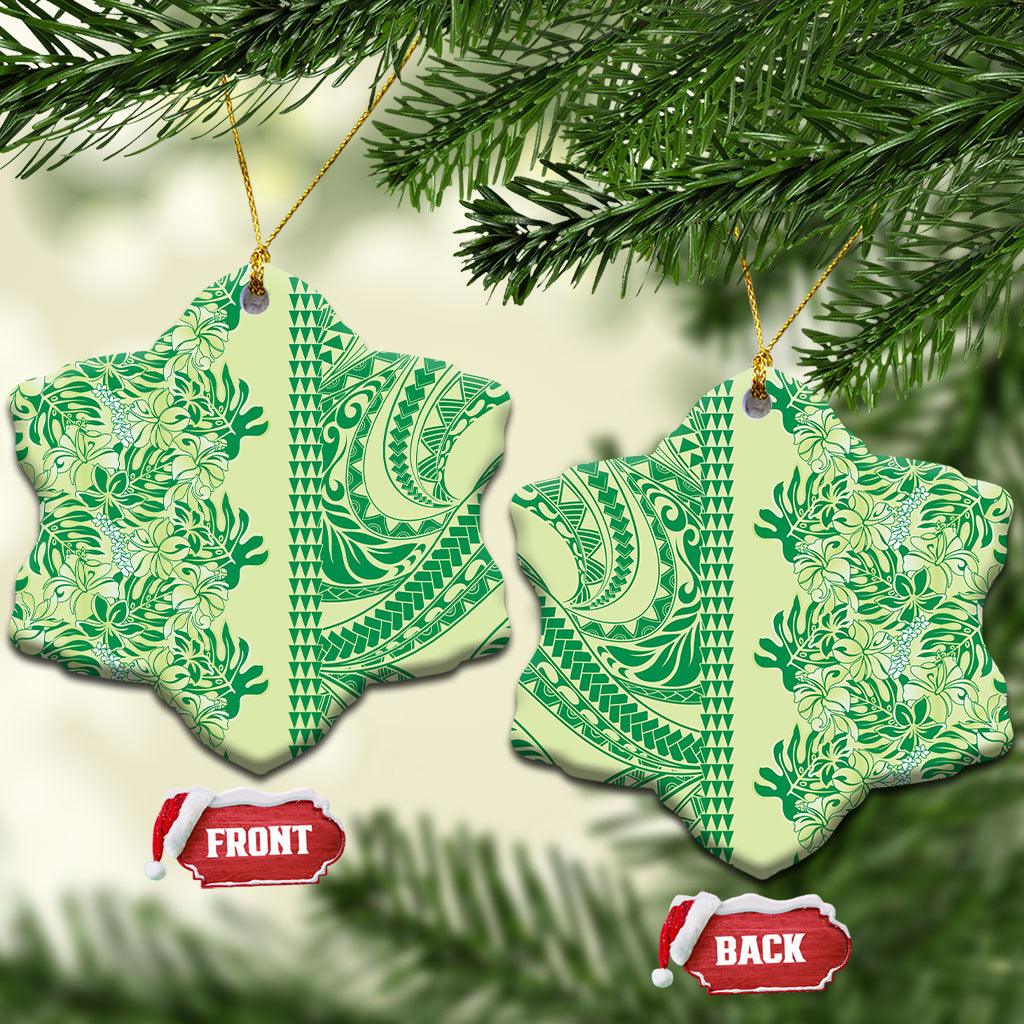 Lime Green Hibiscus Monstera Seamless Kakau Hawaii Ceramic Ornament LT14 Snow Flake Lime Green - Polynesian Pride