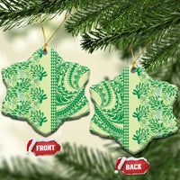 Lime Green Hibiscus Monstera Seamless Kakau Hawaii Ceramic Ornament LT14 Snow Flake Lime Green - Polynesian Pride