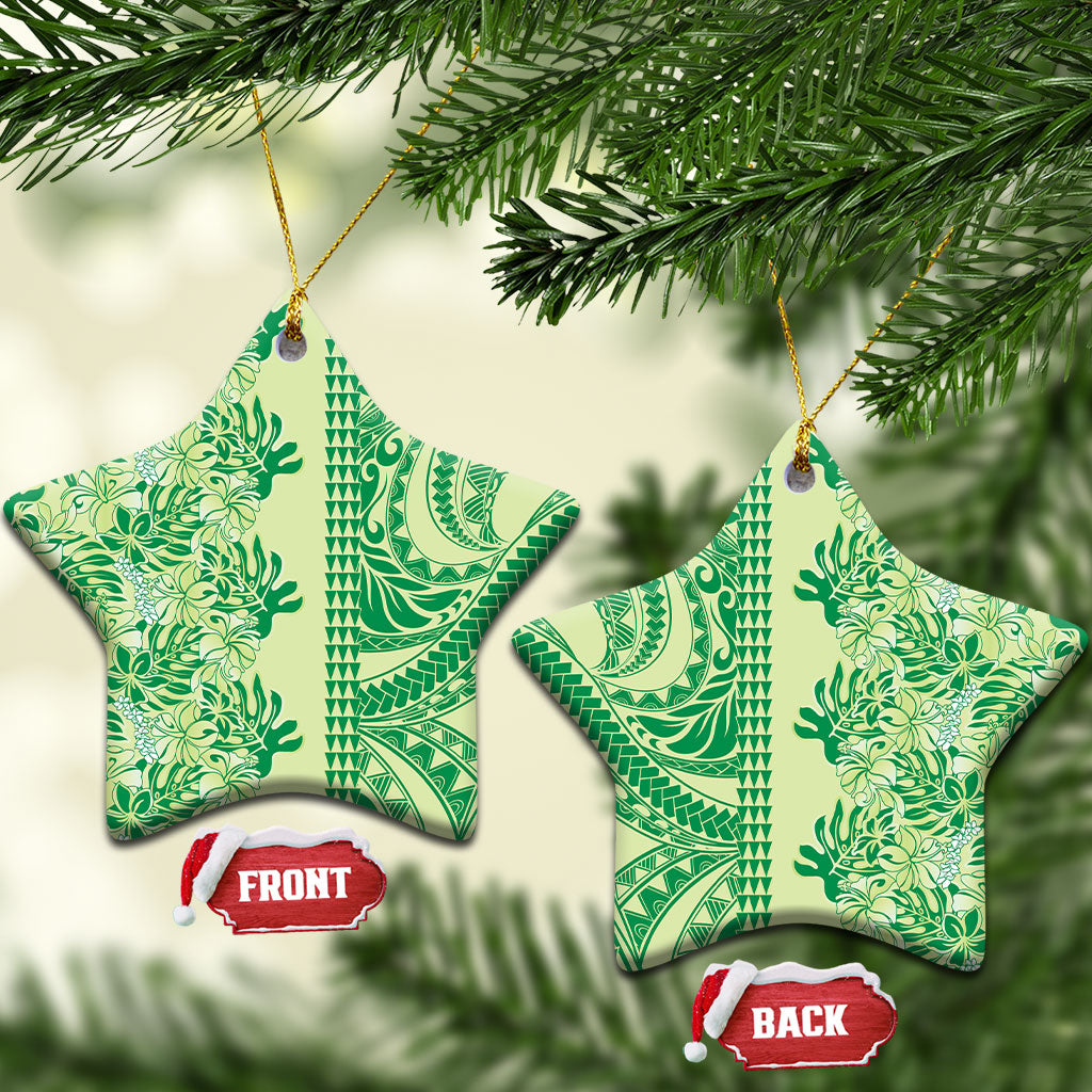 Lime Green Hibiscus Monstera Seamless Kakau Hawaii Ceramic Ornament LT14 Star Lime Green - Polynesian Pride
