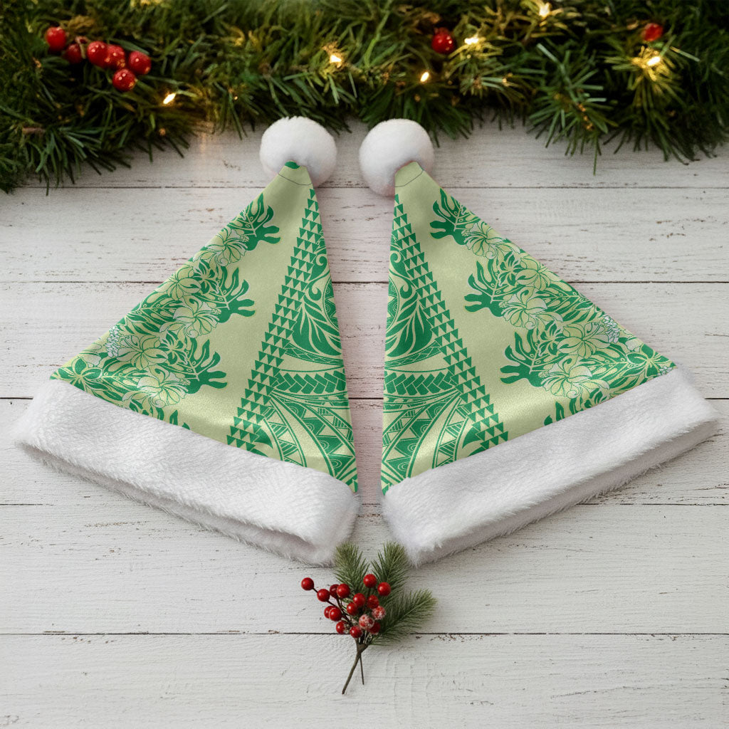 Lime Green Hibiscus Monstera Seamless Kakau Hawaii Christmas Santa Hat LT14 - Polynesian Pride