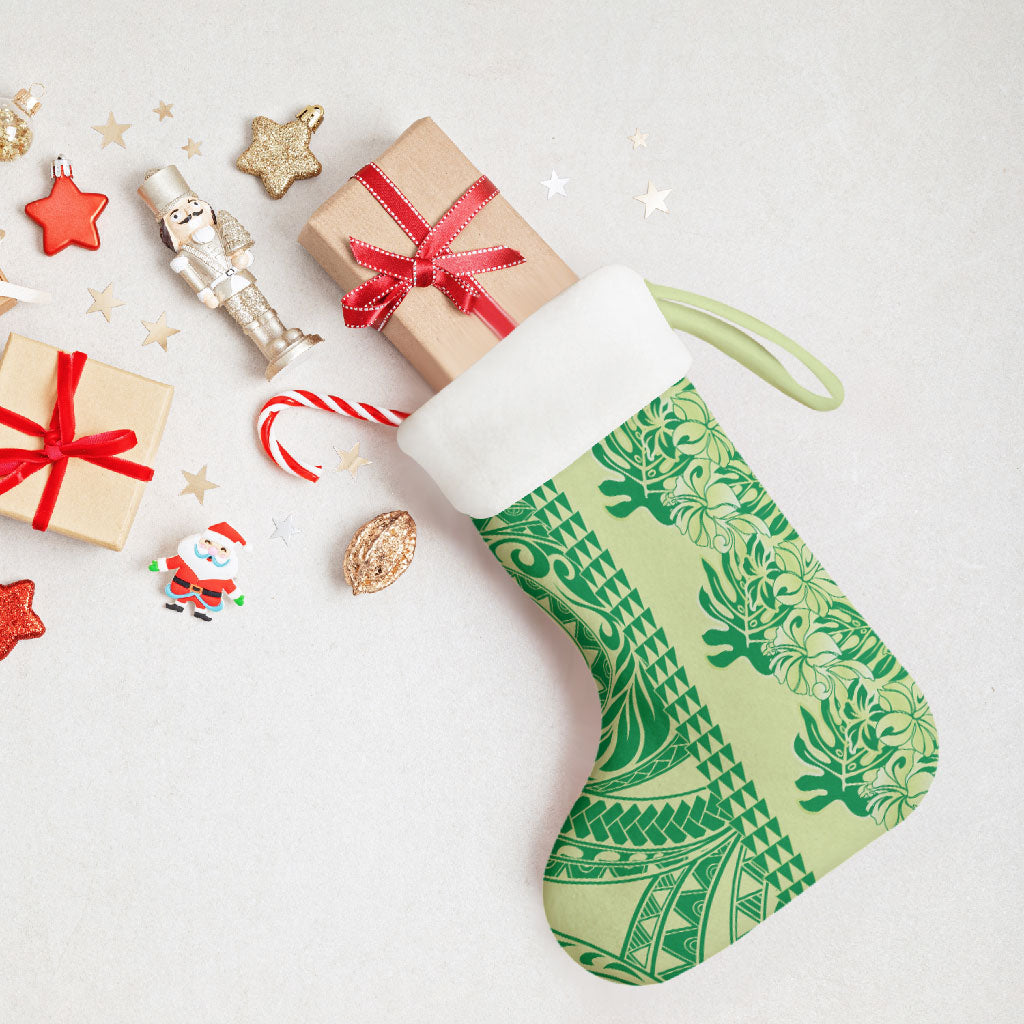 Lime Green Hibiscus Monstera Seamless Kakau Hawaii Christmas Stocking LT14 - Polynesian Pride