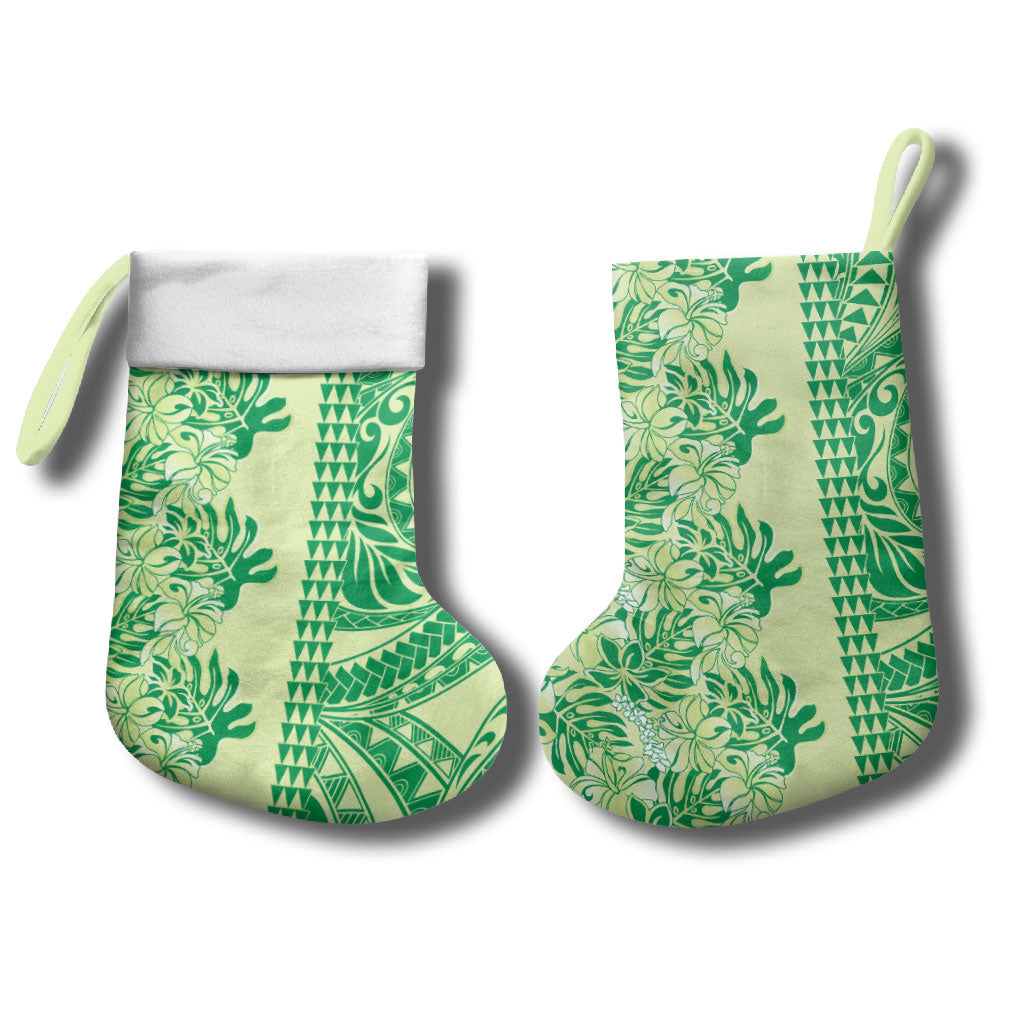 Lime Green Hibiscus Monstera Seamless Kakau Hawaii Christmas Stocking LT14 - Polynesian Pride