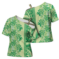 Lime Green Hibiscus Monstera Seamless Kakau Hawaii Cross Shoulder Shirt LT14 - Polynesian Pride