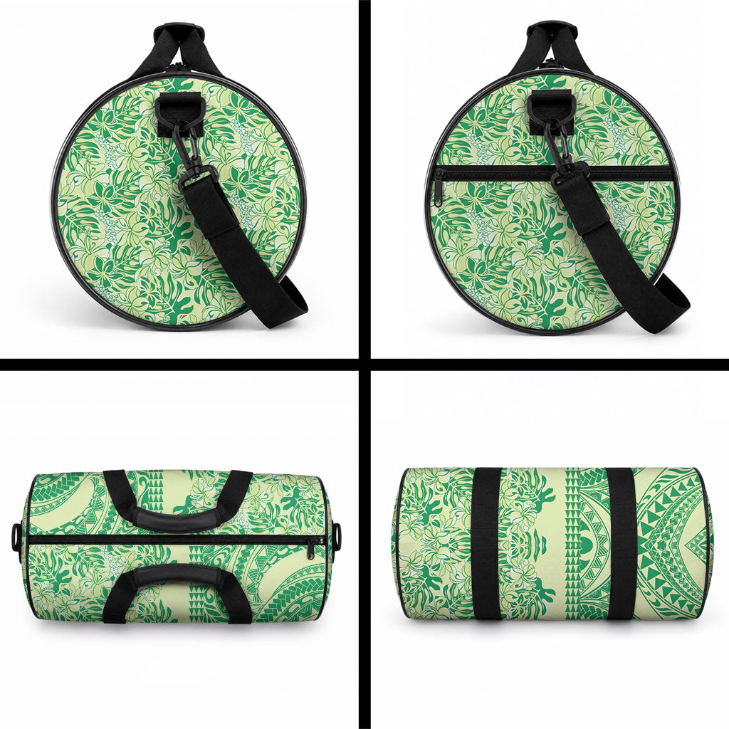 Lime Green Hibiscus Monstera Seamless Kakau Hawaii Duffle Bag LT14 - Polynesian Pride