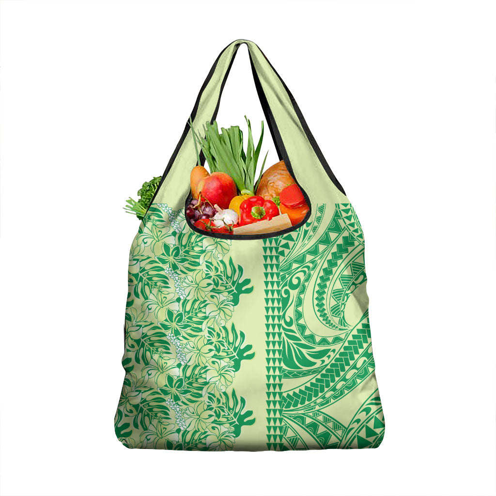 Lime Green Hibiscus Monstera Seamless Kakau Hawaii Grocery Bag LT14 1-pack One Size Lime Green - Polynesian Pride