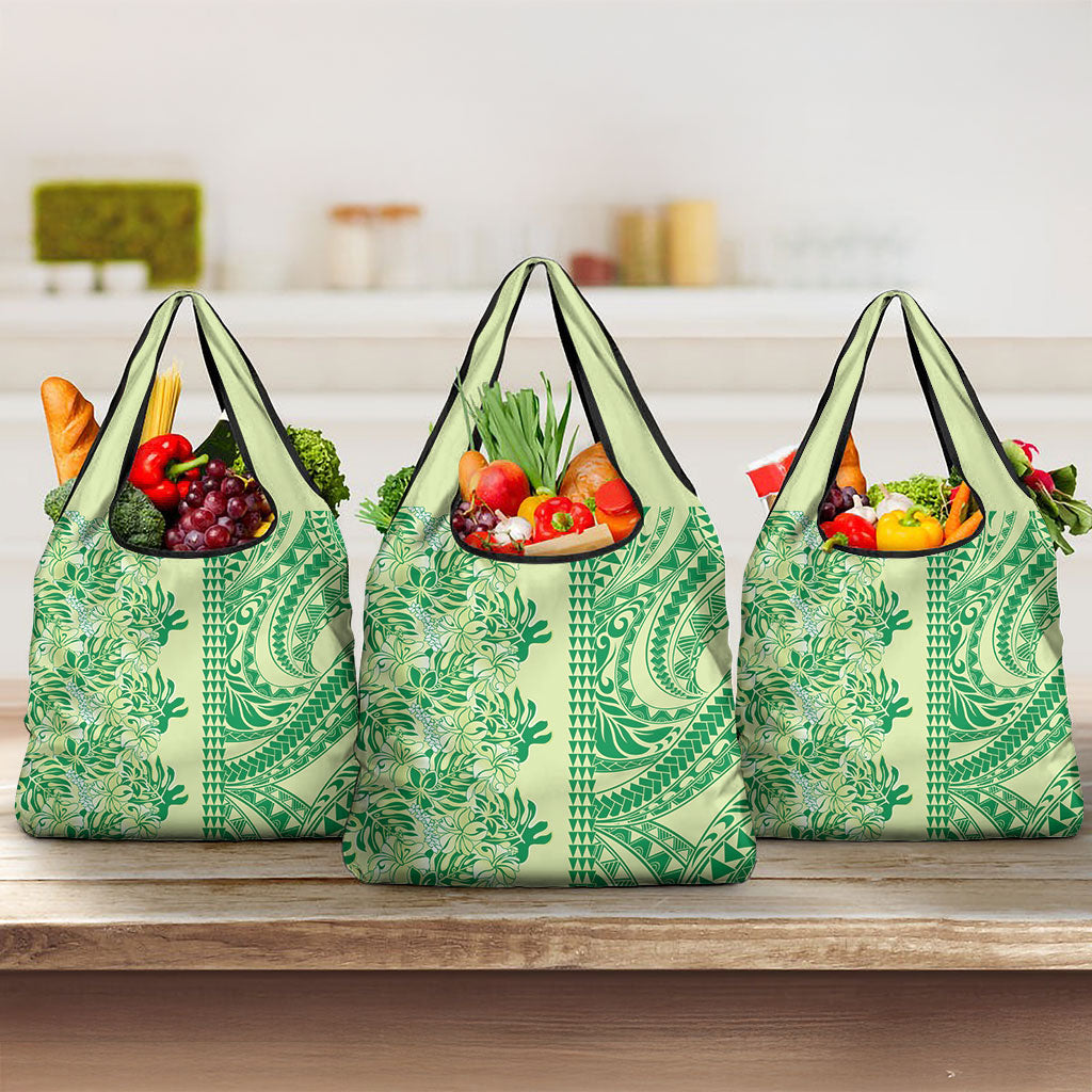 Lime Green Hibiscus Monstera Seamless Kakau Hawaii Grocery Bag LT14 3-pack One Size Lime Green - Polynesian Pride