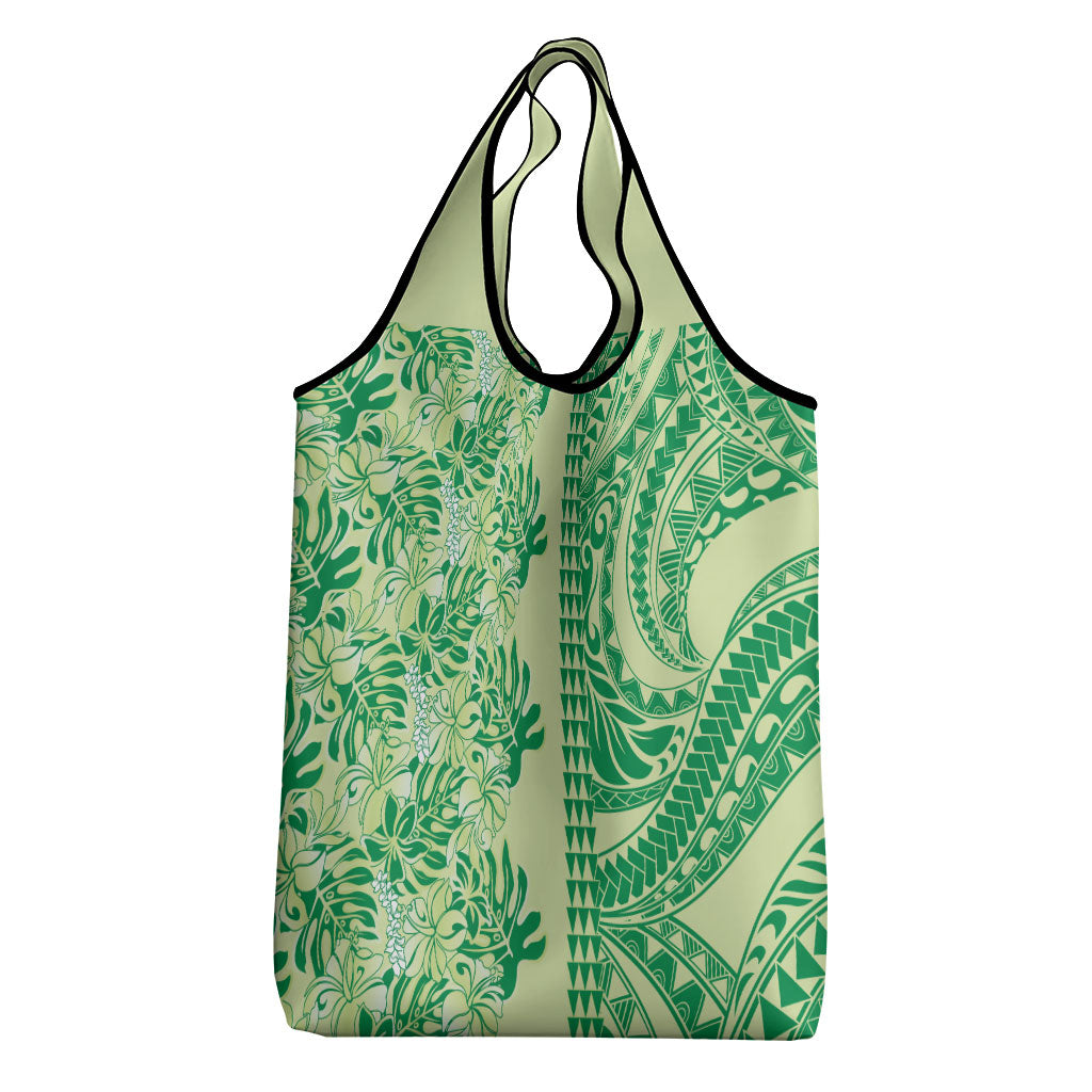 Lime Green Hibiscus Monstera Seamless Kakau Hawaii Grocery Bag LT14 - Polynesian Pride
