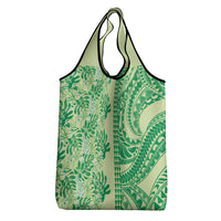 Lime Green Hibiscus Monstera Seamless Kakau Hawaii Grocery Bag LT14 - Polynesian Pride