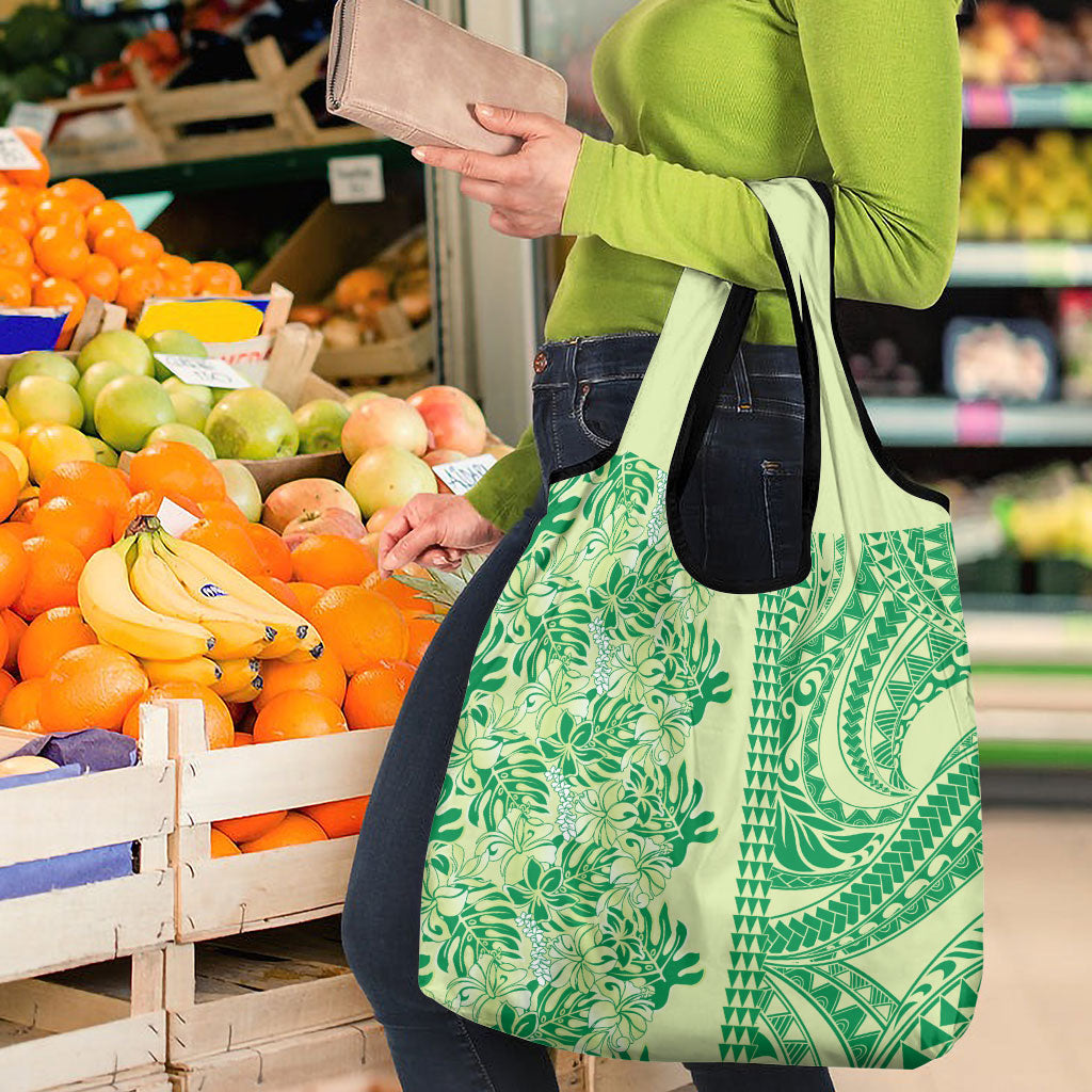 Lime Green Hibiscus Monstera Seamless Kakau Hawaii Grocery Bag LT14 - Polynesian Pride