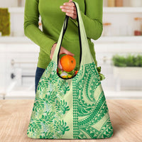 Lime Green Hibiscus Monstera Seamless Kakau Hawaii Grocery Bag LT14 - Polynesian Pride