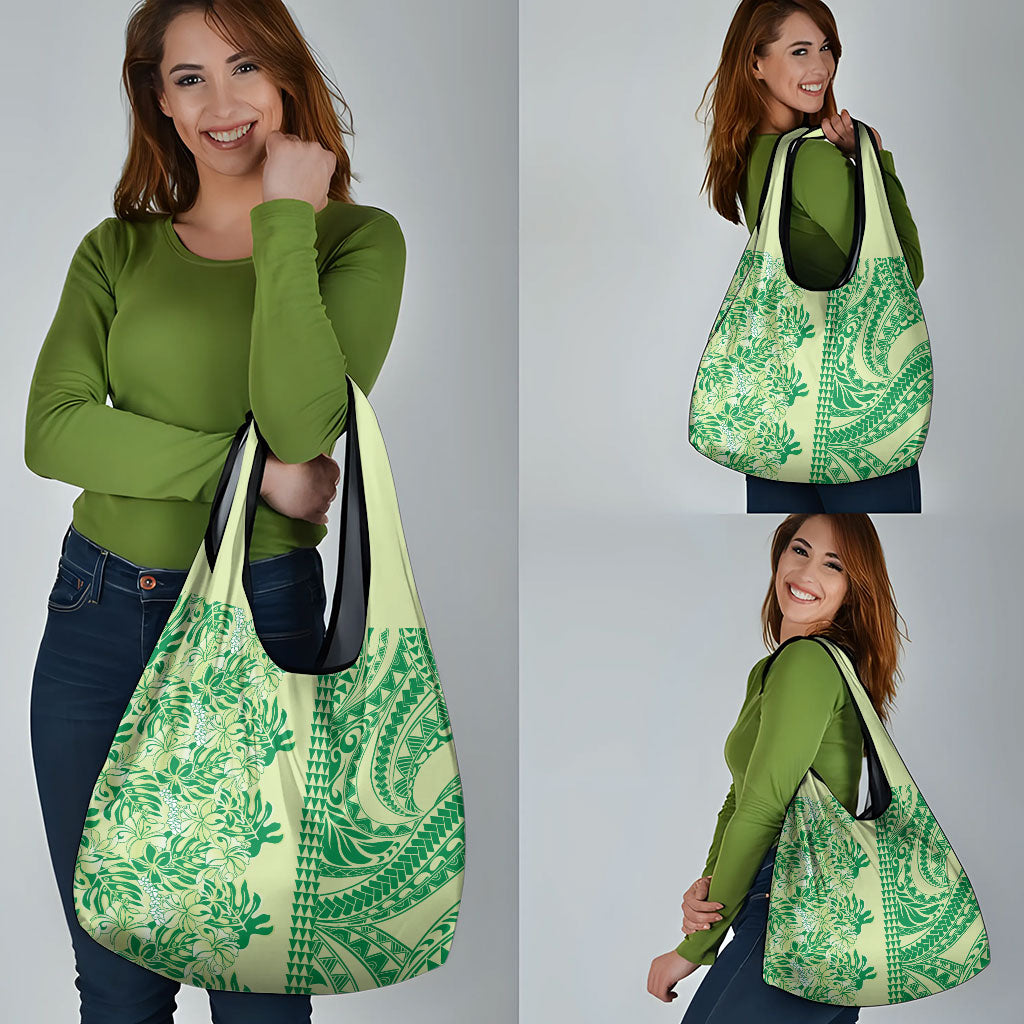 Lime Green Hibiscus Monstera Seamless Kakau Hawaii Grocery Bag LT14 - Polynesian Pride