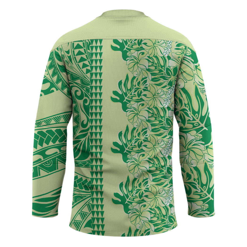 Lime Green Hibiscus Monstera Seamless Kakau Hawaii Hockey Jersey LT14 - Polynesian Pride