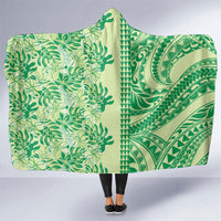 Lime Green Hibiscus Monstera Seamless Kakau Hawaii Hooded Blanket LT14 One Size Lime Green - Polynesian Pride